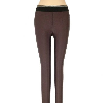 Koral Womens Shiny Brown Leggings Sz Small Black Waist With Gold Stripe